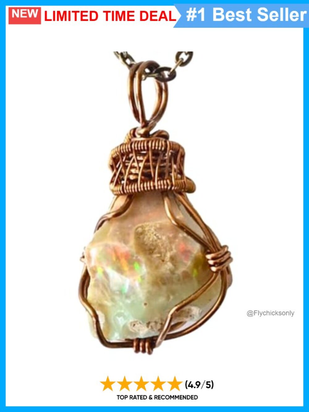 Ethiopian Opal Pendant Necklace Wire Wrapped Antique Bronze 24" Statement